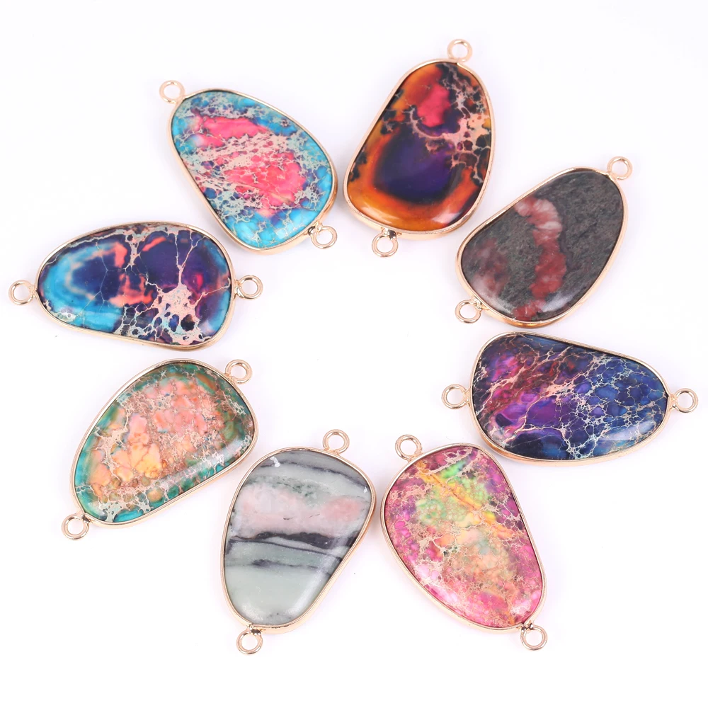 Natural Stone Pendants Trapezoid Colorful Sea Sediment Pendants For Jewelry Making Diy Charm Necklace Crafts Accessories 21*39mm