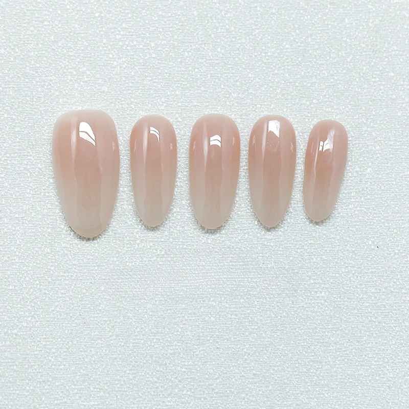 Unhas falsas acrílicas feitas à mão, simples, nude, gradiente, com design coreano, conjunto de unhas falsas, prensa nas unhas com caixa e ferramentas