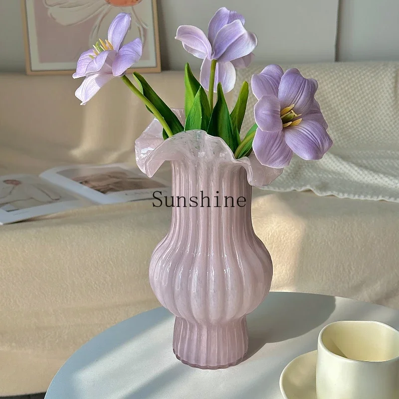 French pleated vase gentle purple decorative ornament living room flower arrangement advanced sense