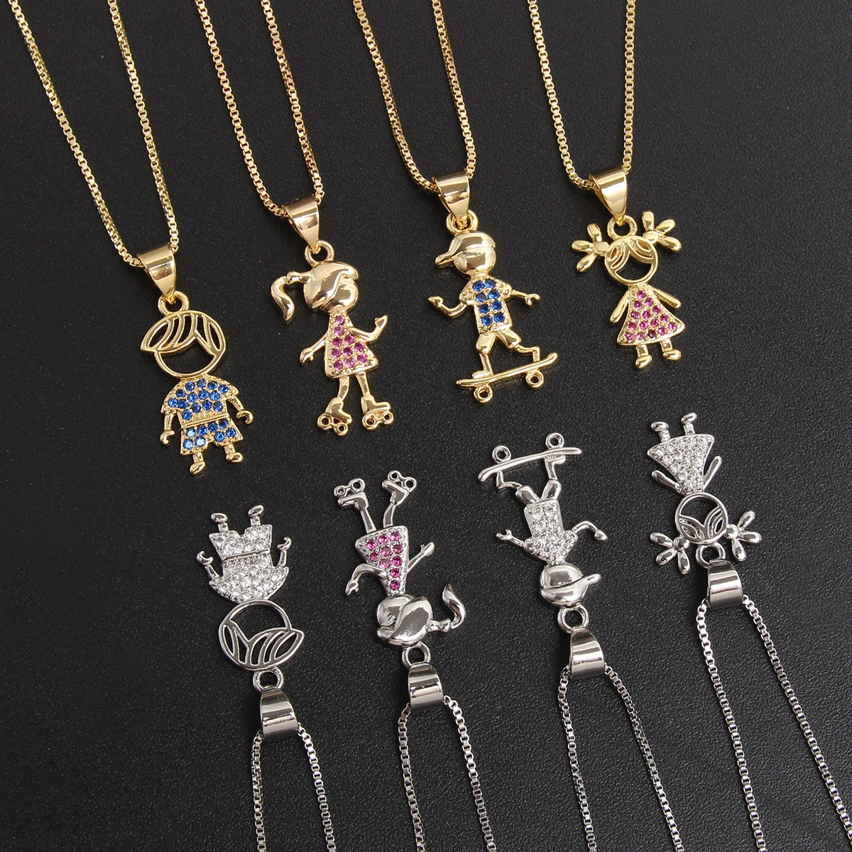 MHS.SUN 행운의 다채로운 소년과 소녀 가족 AAA 지르콘 목걸이 연인 여성을위한 골드/슬리버 컬러 쥬얼리 매력 파티 선물