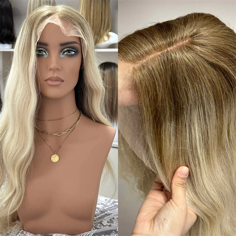 

Soft Long Wave Wig Ombre Light Blonde Synthetic HD Lace Front Wig with Roots Heat Resistant Fiber High Quality Wig foe Women