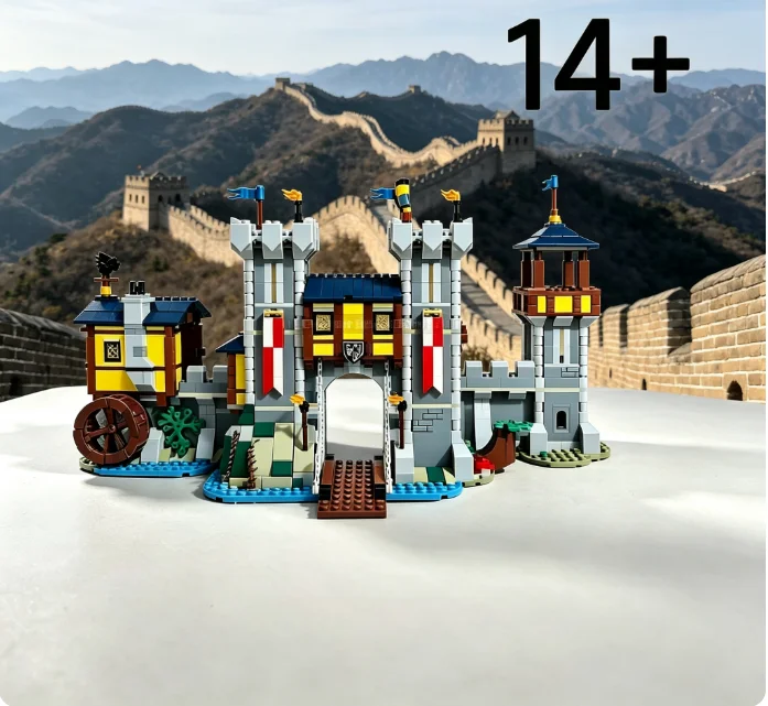 Medieval Castle River Town Assembled Toy Models, Suitable for Home Decoration and Creative Toy Gifts