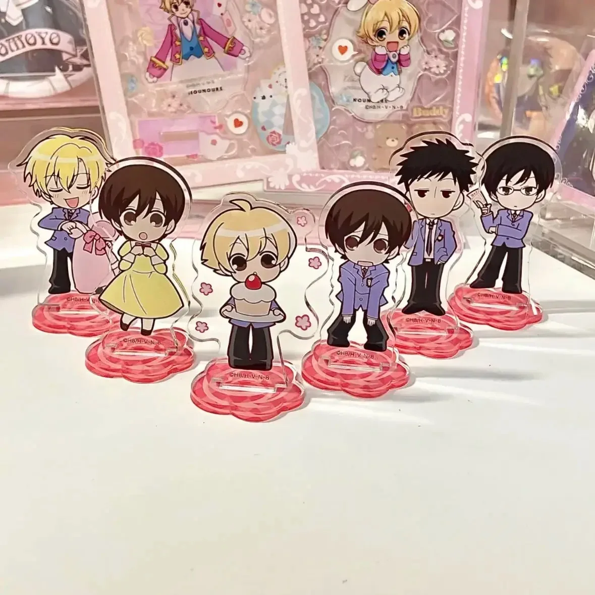 6pcs/set Japan Anime Figure Ouran High School Host Club Keychain Cute Stand Model Keyring Desk Car Decoration Fans