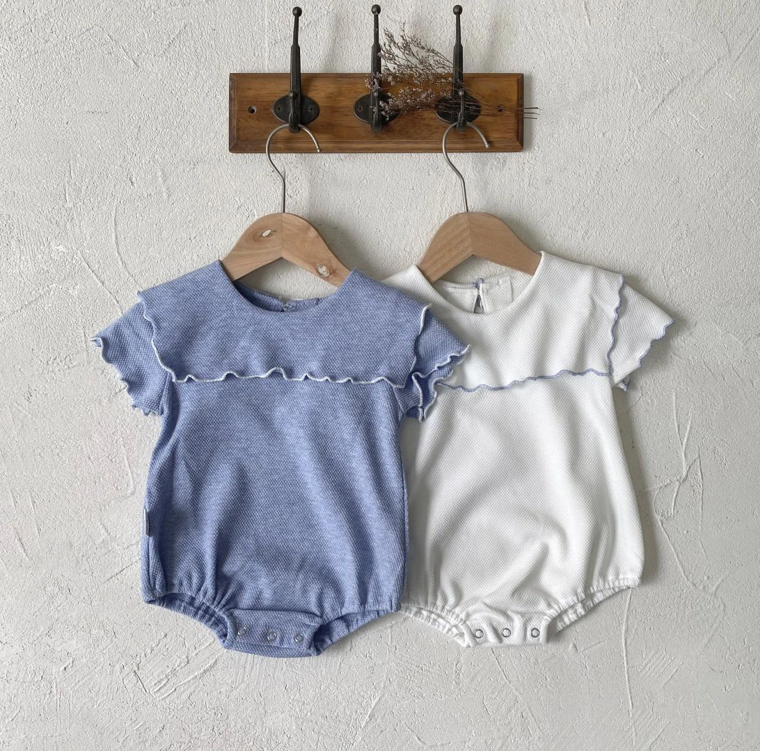 0-2y-女の赤ちゃん夏甘いフリルエッジラペルワンピース服幼児女の赤ちゃん休暇ロンパース三角ジャンプスーツ幼児