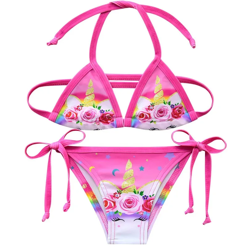 

2025 New Halloween Unicorn Girls Swimsuit pink Flower Children Infantil Girls Bikini Suit Bathing Beach Swimsuit wholesale Girls