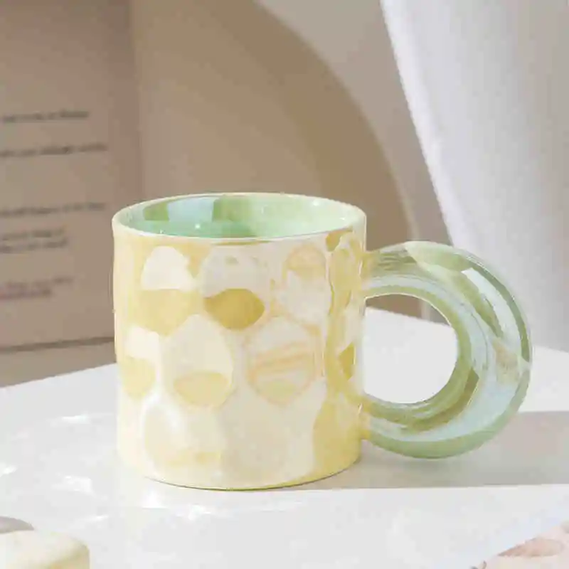 480ml Women's Cream Style Ceramic Mug High Appearance Large Capacity Splicing Color Design Couple's Water Cup Coffee Milk Mugs