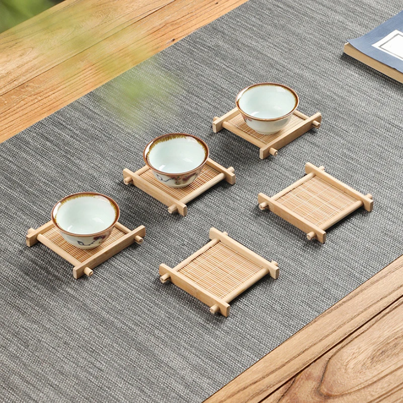 Bamboo Square Tea Coaster Heat - Desktop Organizer Bamboo 评论和价格