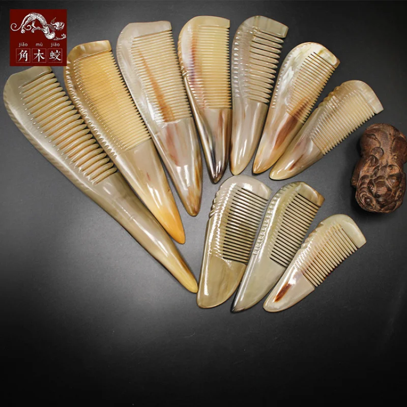 Horned yak horn comb with pointed tail, available in various sizes, high sales volume