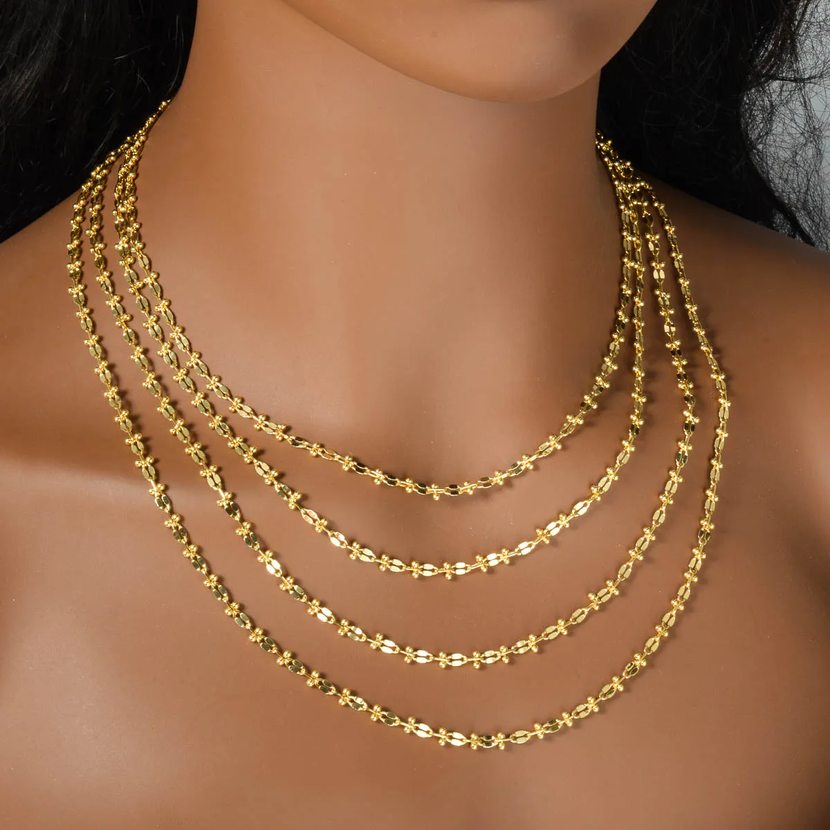 Micro Bead Oval Link Thin Gold Collar Necklace For Ladies 18K Gold Plated Delicate Layering Clavicle Chain Office Jewelry Gift