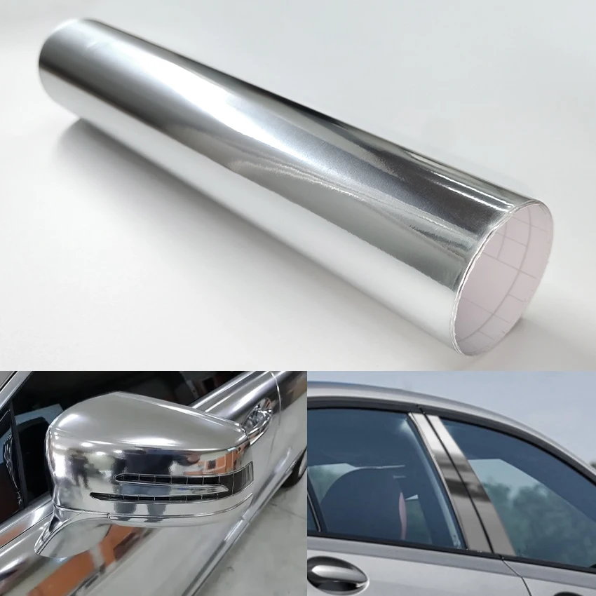 Stretchable Chrome Silver Vinyl Wrap Air Release Car Sticker Self Adhesive Film Roll DIY Decoration Chrome Mirror Film Wrapping