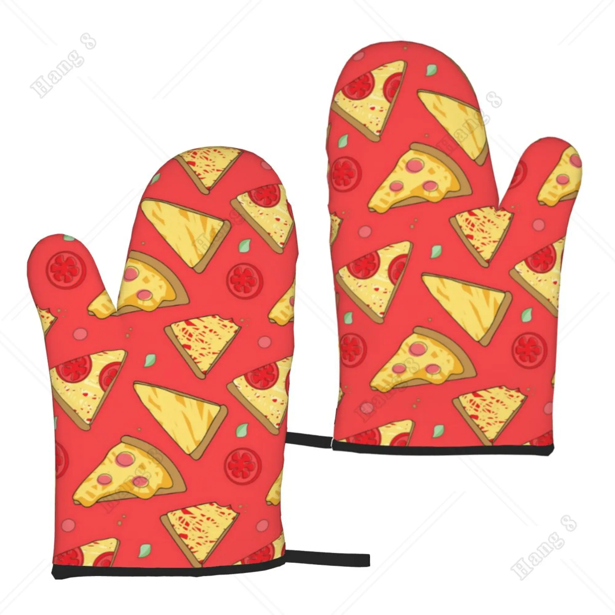 Yummy Pizza Oven Gloves 2PCS Heat Resistant Gloves for Kitchen Cooking Grilling Print Oven Mitts One Size