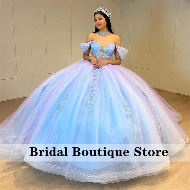 

Cute Princess Ball Gown Quinceanera Dresses 2024 Off Shoulder Beaded Appliques Lace Crystals Sweet 16 Dress Vestidos De 15 Años