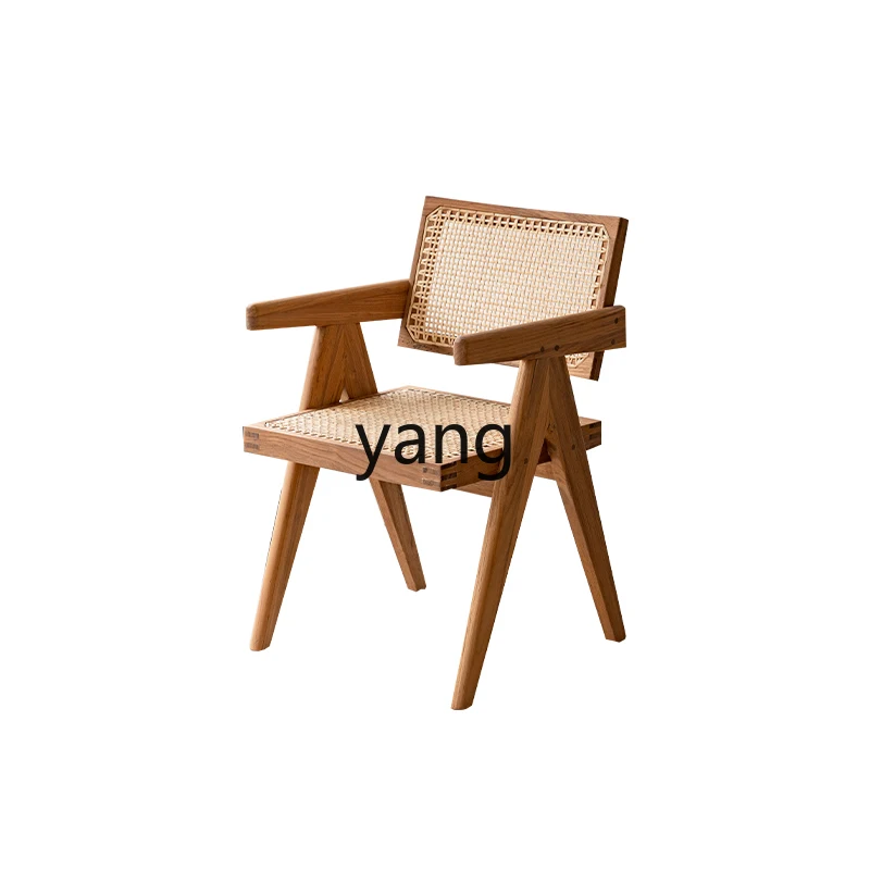 

yhm casual retro Handmade Rattan Woven Dining Chair with Armrest