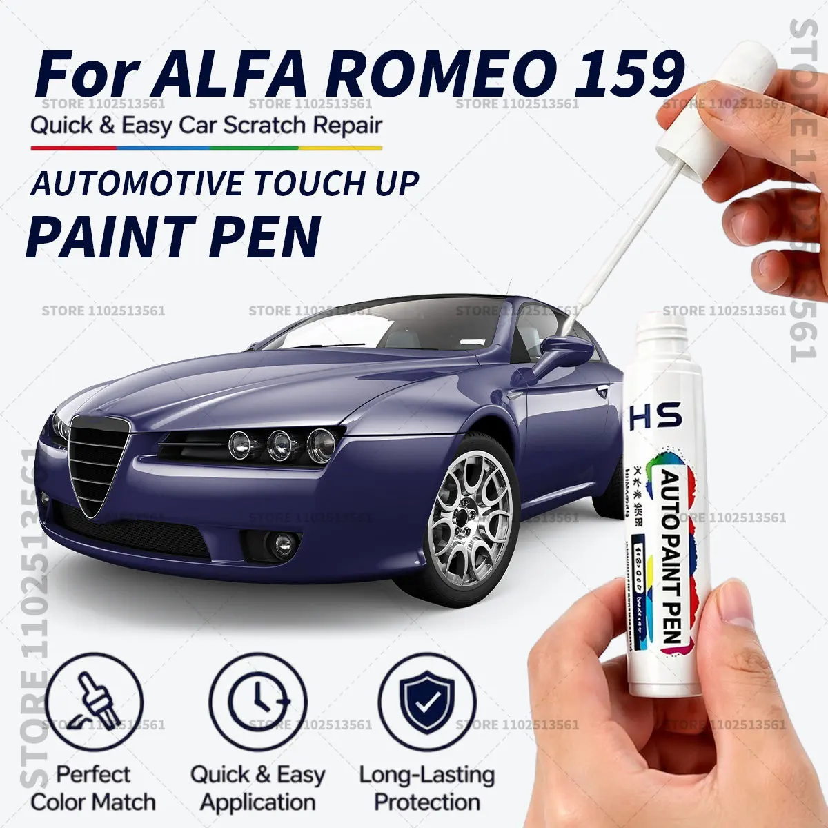 Caneta de Retoque de Pintura Automotiva para ALFA ROMEO 159 - Ferramenta de Reparo de Arranhões na Pintura - Branco Polar, Cinza Titânio, Vermelho Alfa, Verde Irlanda, Azul, Preto