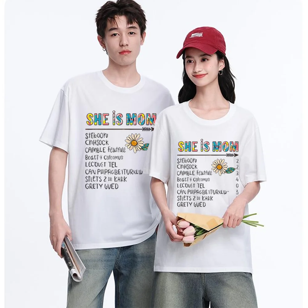 She Is Mom Quote Letter Tee, Daisy Flower Graphic Printed T Shirt, Breathable Fabric, S-XXL, Personalized Custom T Shirt, Casual