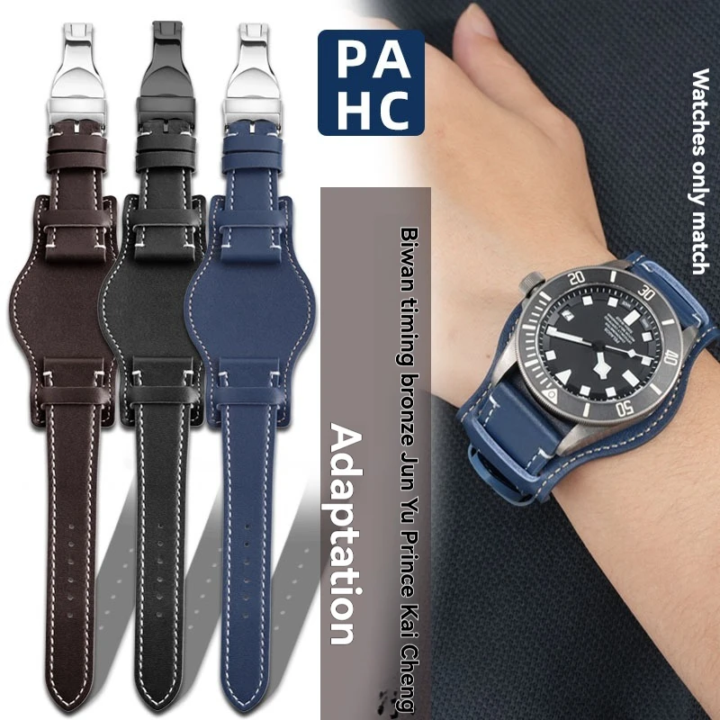 Винтажный кожаный ремешок для часов Tudor Black Bay, 20 мм, 22 мм, 1958/39 мм/41 мм/GMT/Pelagos |   Ремешок из натуральной воловьей кожи со складной пряжкой