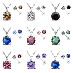 Good Quality 925 Sterling Silver Jewelry Sets for Woman Classic Claw Setting Cubic Zirconia Stud Earring Pendant Necklace