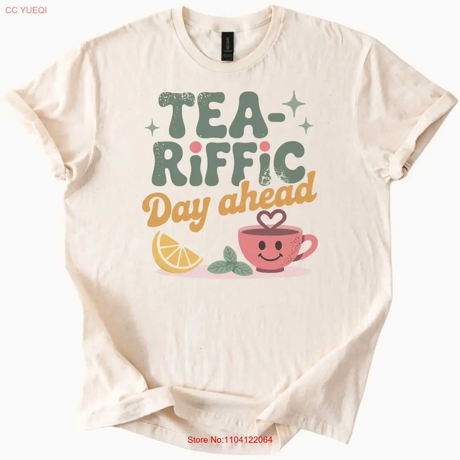 Camiseta Tea Riffic Day Ahead con diseño de taza sonriente, limón y menta, divertida, vintage, lavada, de diseñador, cómoda, ligeramente informal