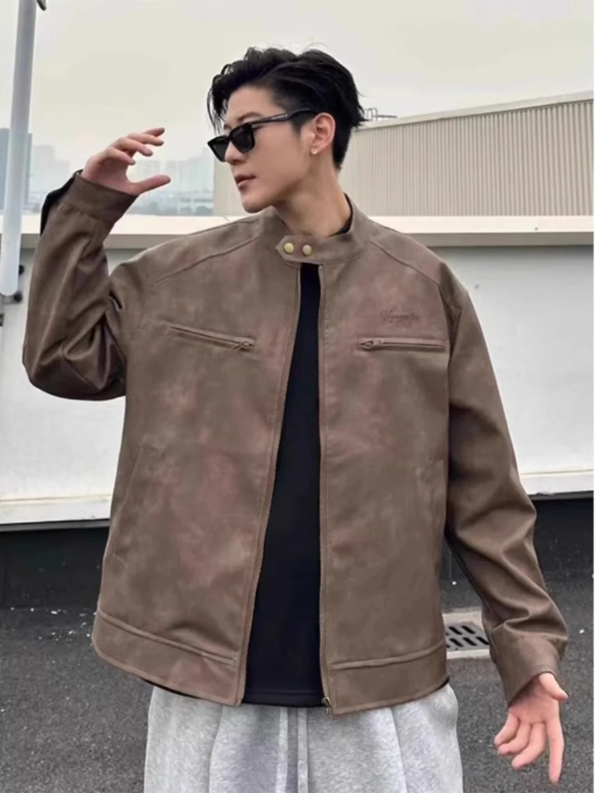 

Кожаная куртка Barn Brown для мужчин, весенне-осенняя, приталенная, в мотоциклетном стиле, крутая, для парней, верхняя одежда, пальто