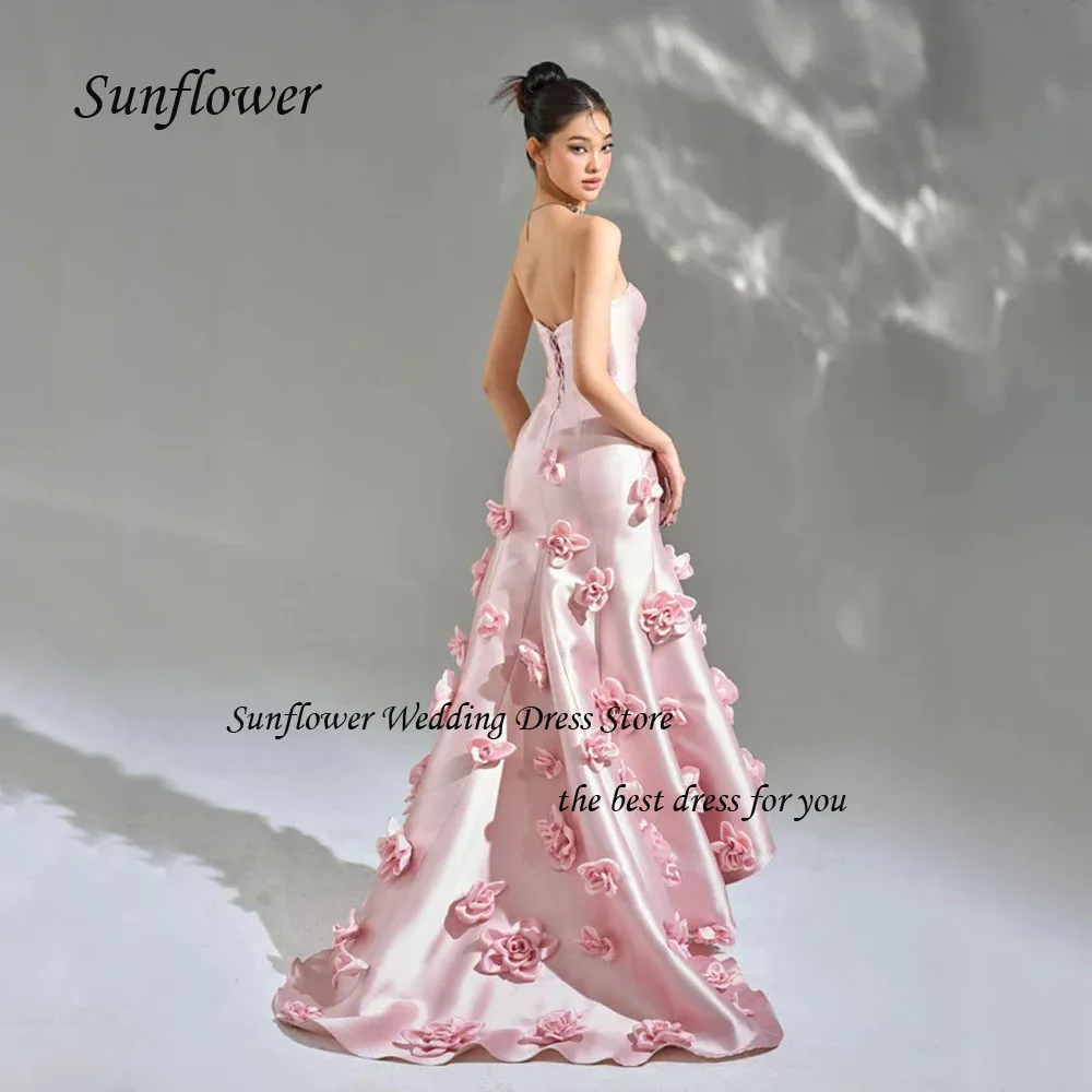 Sunflower Sweetheart Evening Dress 2023 3D Appliques Slim Backless Satin Pleat Mermaid Prom dress Floor-Length Party Dress