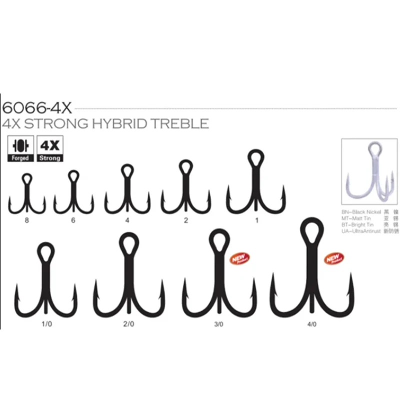 TAKEDO 6066-4X-NP bk* UltraAntirust Treble Hook BT663-UA Triple Fishing Hooks 1/0 - 8# Fishhook For Saltwater Freshwater Fishing