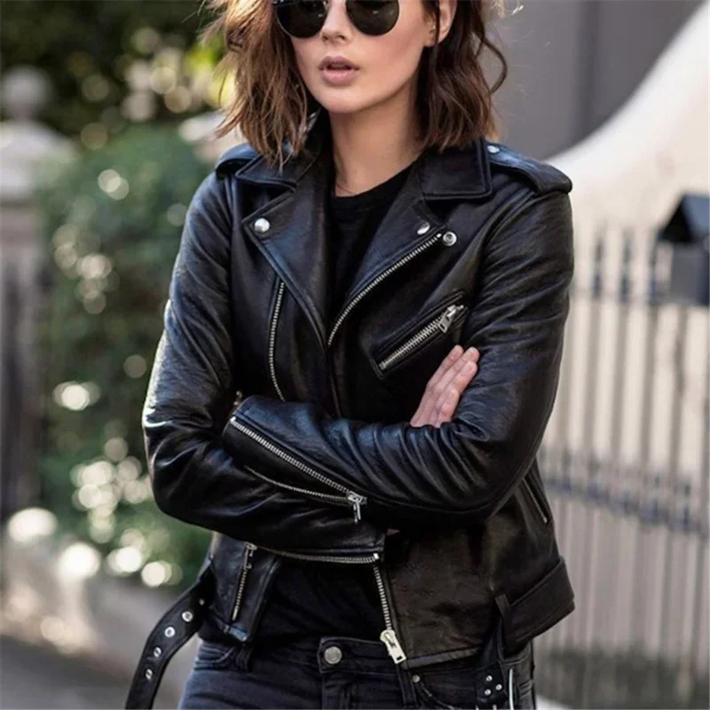 Leather coat women\'s new fashion cool top autumn short spring Korean PU motorcycle wear slim fit winter leather jacket trend