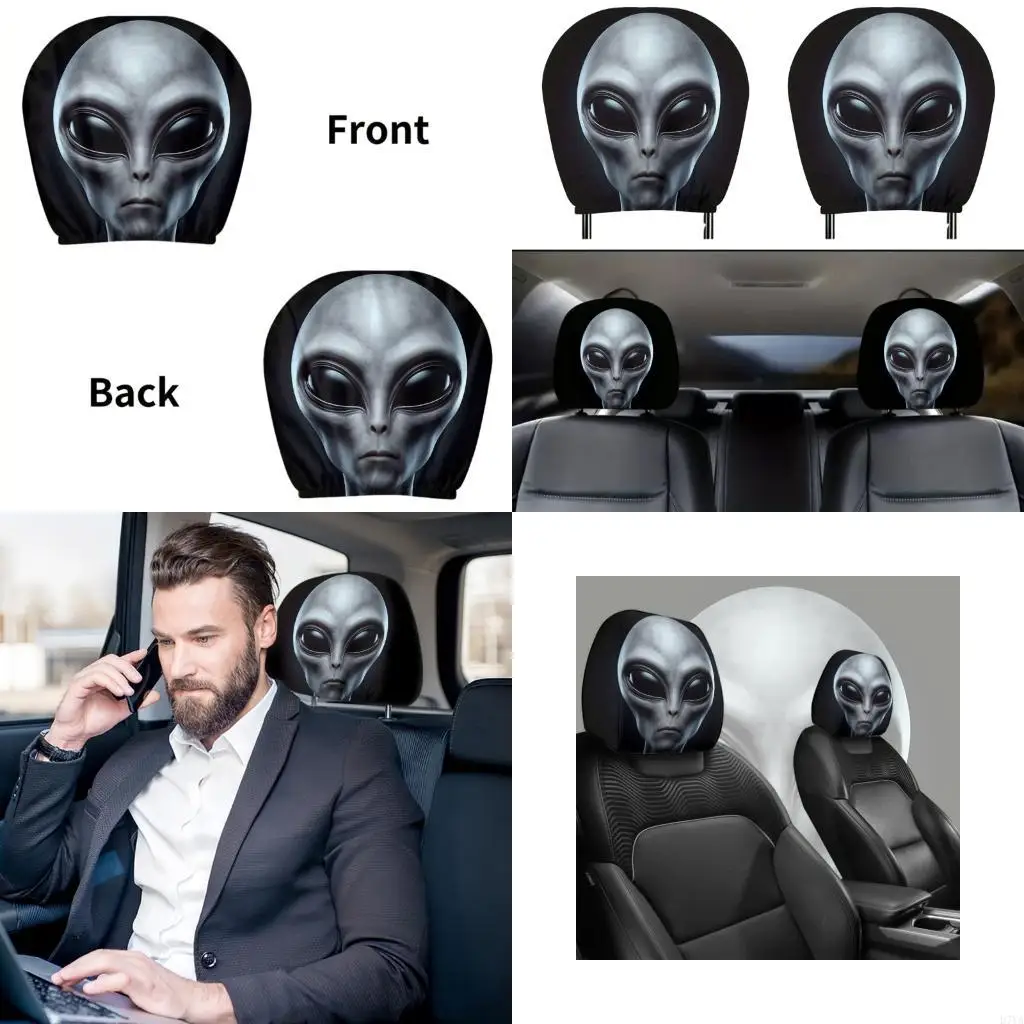 Humorous Headrest Protectors For Car Alien Face Theme Decors Polyester Fabric D7YA