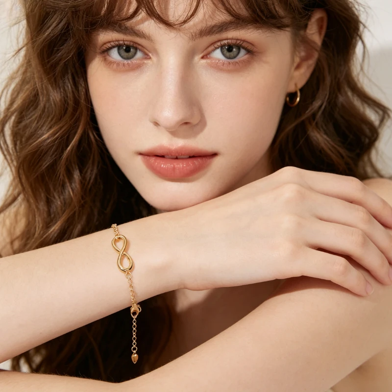 1pc Gold/Silver Infinity Symbol Thin Chain Bracelet Set for Women Teen Girls, Dainty Minimalist Figure 8 Infinite Link Wrist Bracelet, Adjustable Extension Chain Jewelry Gift for Couple Best Friend Br