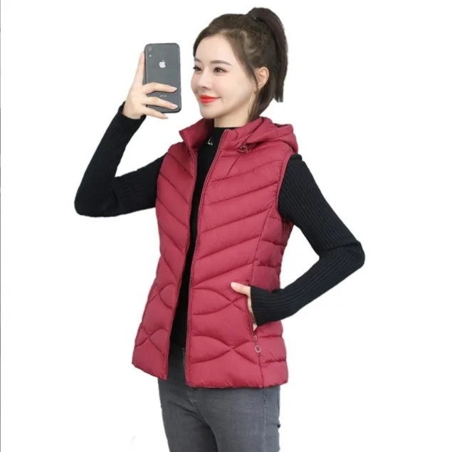 

Faionable Slim Fit Cotton Jaet Vest Women's Light Winter Outerwear Quilted Vest Zipper Closure ort Sle Pure Color