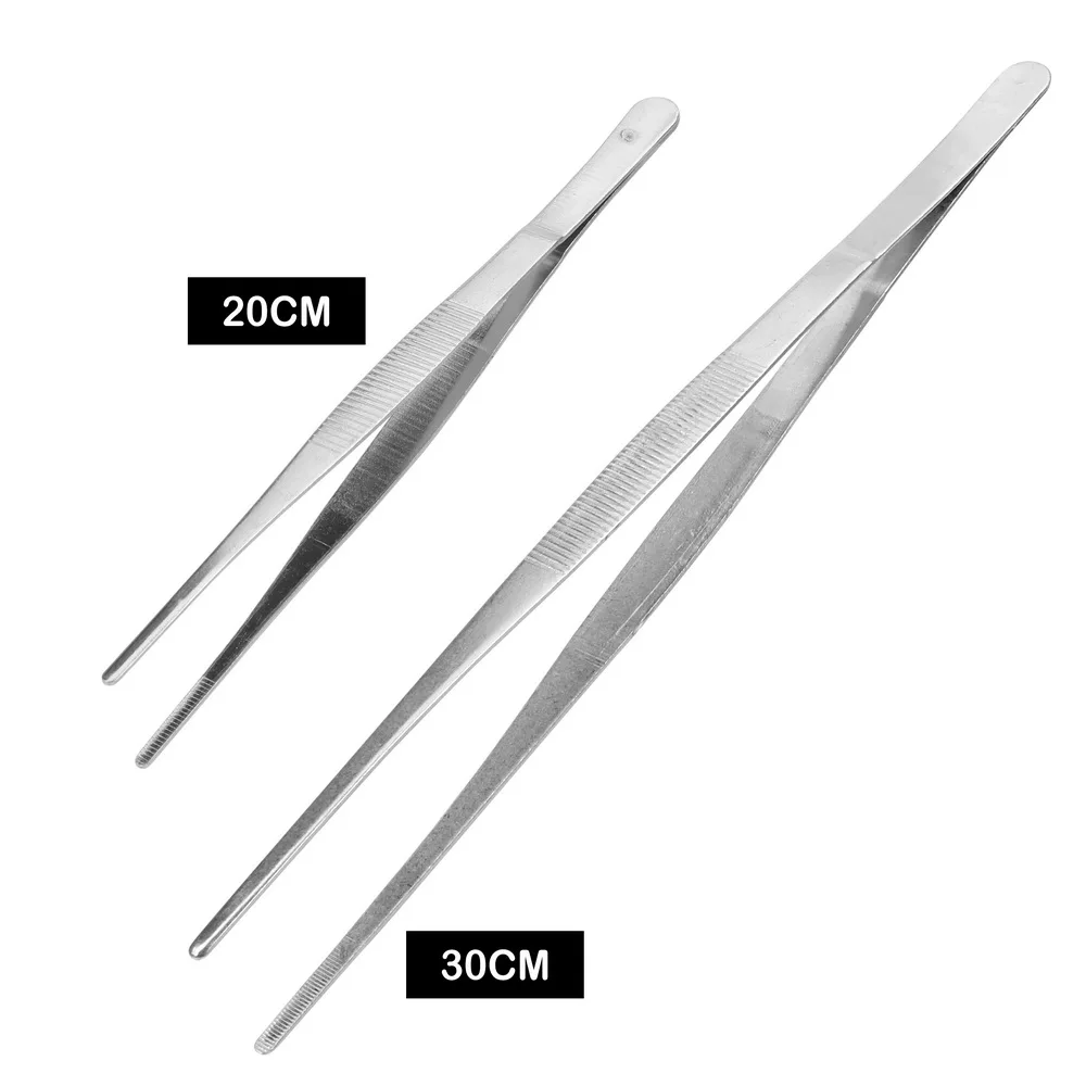 Home Garden Kitchen BBQ Tool Long Barbecue Food Tong Toothed Tweezer 20CM/30CM Stainless Steel Straight Tweezer