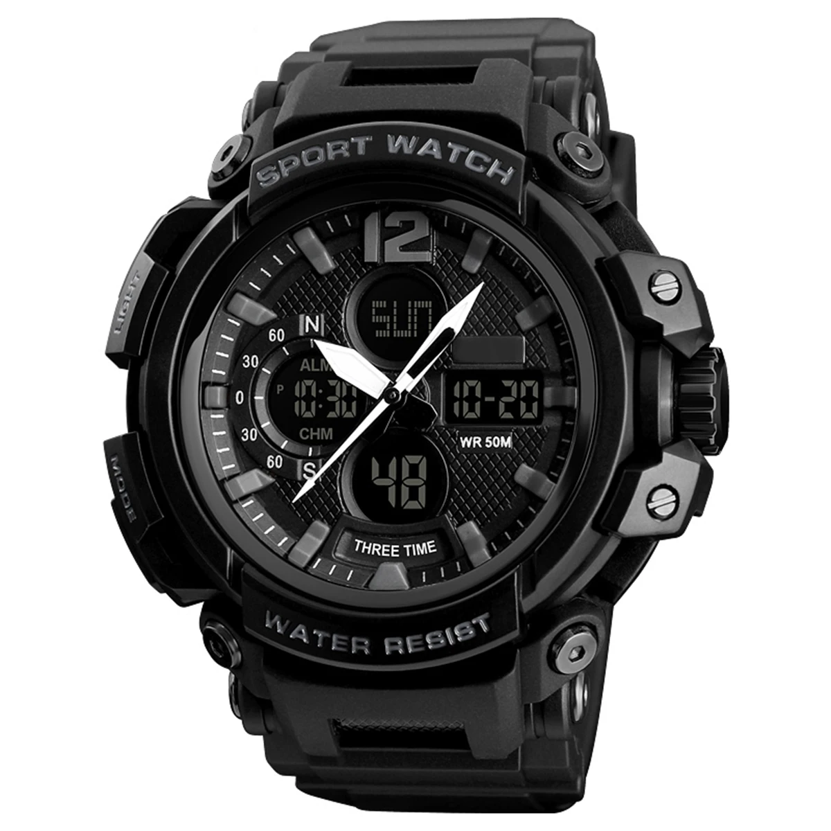 

Waterproof Watch 50M Black Men'S Sports Watch Analog Digital Quartz Led Backlight Chronograph Date Week Alarm 3