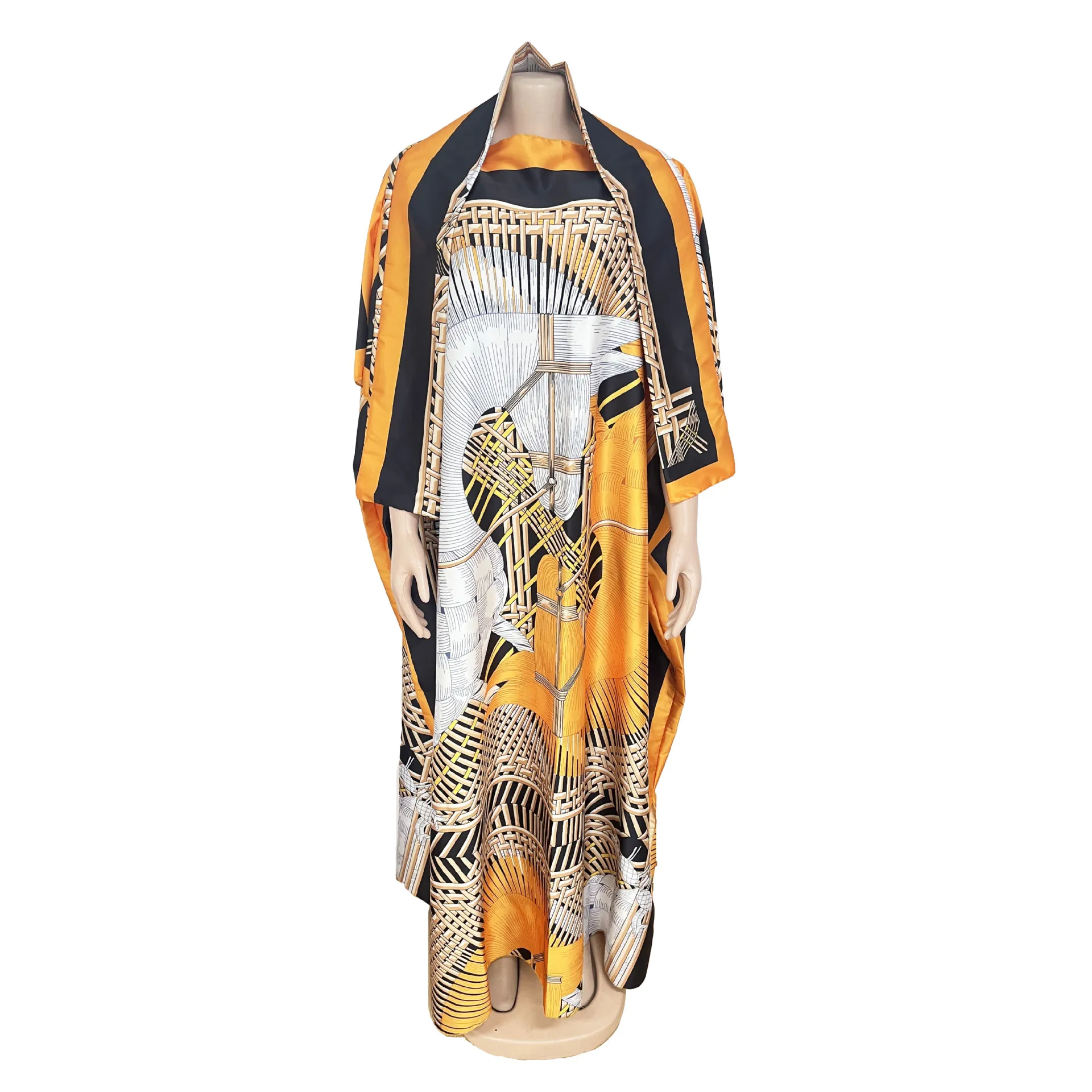 

2023 African Print Dresses for Women Summer African Short Sleeve O-neck Polyester Long Dress Dashiki African Dresses for Women