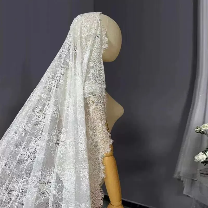 New 3D Lace Floral Embroidered Lace Church Veil with Train Wedding Dress Accessories Veil Church Veil 3M Wide
