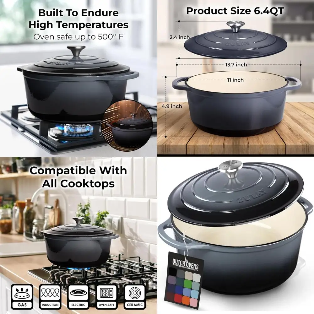

6-Quart Durable Enameled Cast Iron Dutch Oven with Lid - Oven-Safe to 500°F for Baking, Stews, Braising, and Roasting - Gray