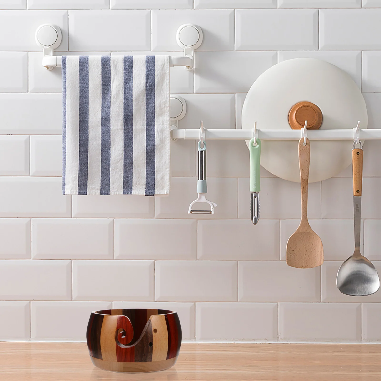 

1Pcs Yarn Holder Wooden Yarn Bowl Swirl Slot Anti-Tangle Knitting Crochet Wool Storage Organizer Case