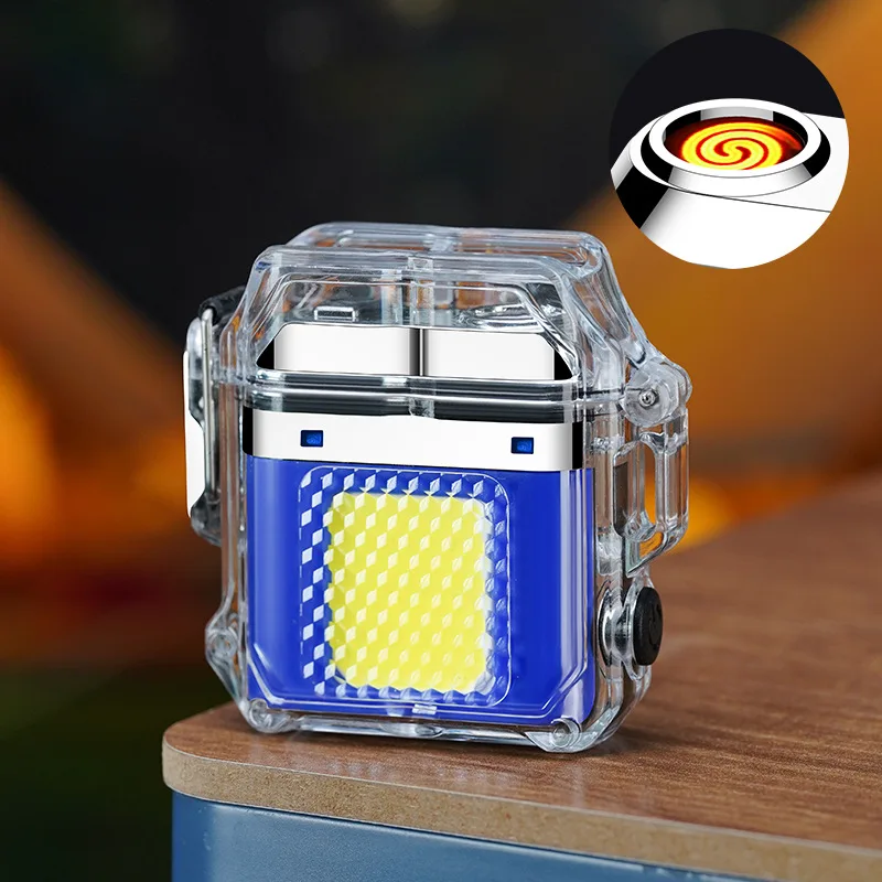 Portable Rechargeable Electronic Lighter Outdoor Waterproof Windproof Work Light Mini COB LED Flashlight Flameless Lighter