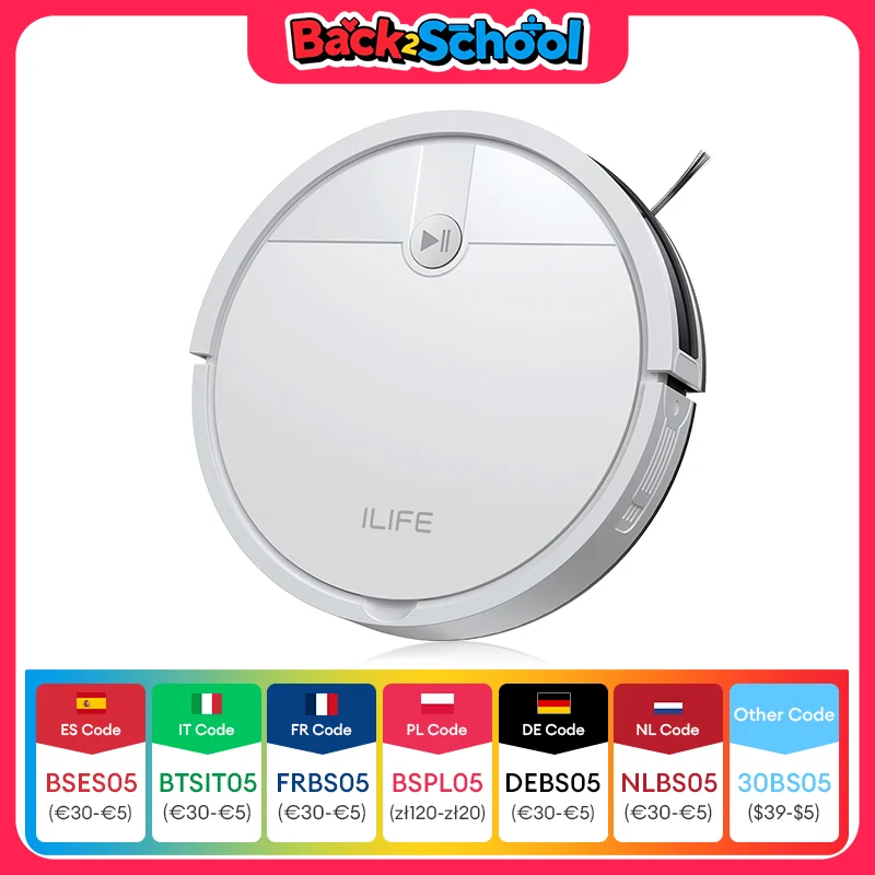   Aspirapolvere robot ILIFE V2, autonomia di 120 minuti, aspirapolvere robot con ricarica automatica, sottile, silenzioso, ideale per peli di animali domestici e pavimenti duri