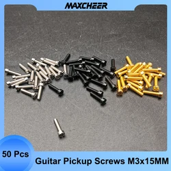 50pcs Slotted Polepiece for Humbucker Adjustable Screw Cup Head Pickup Polepiece M3x15MM Screws for Guitar Black/Gold/Chrome