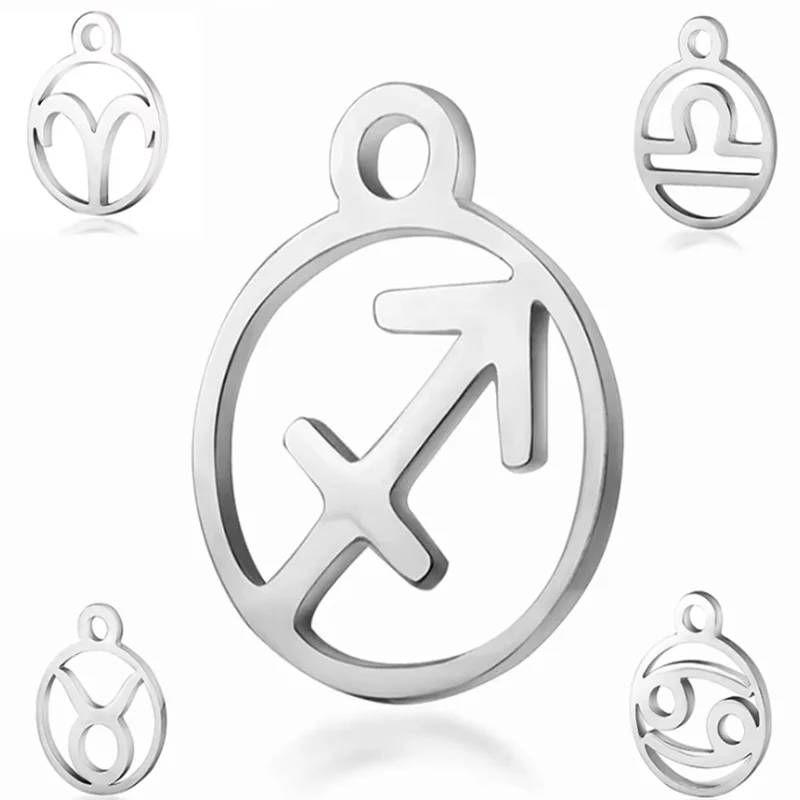 

10Pcs Per Signs Stainless Steel Constellation Birthday Women's Fashion Jewelry Charm Pendant DIY Necklace Earring Gifts