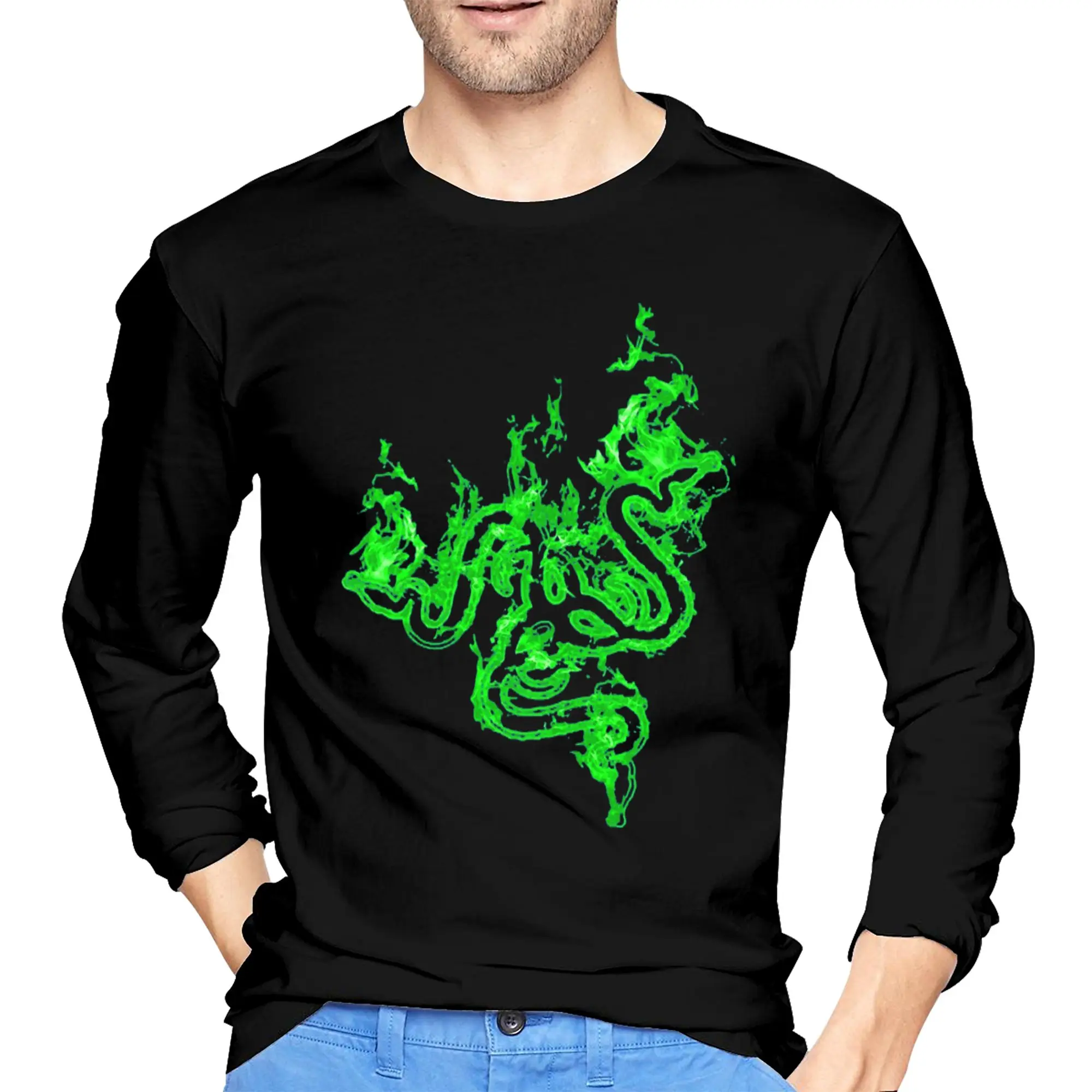 

Razer Men's Long Sleeved T-shirt Casual Round Neck T shirts Spring and Autumn Men tops