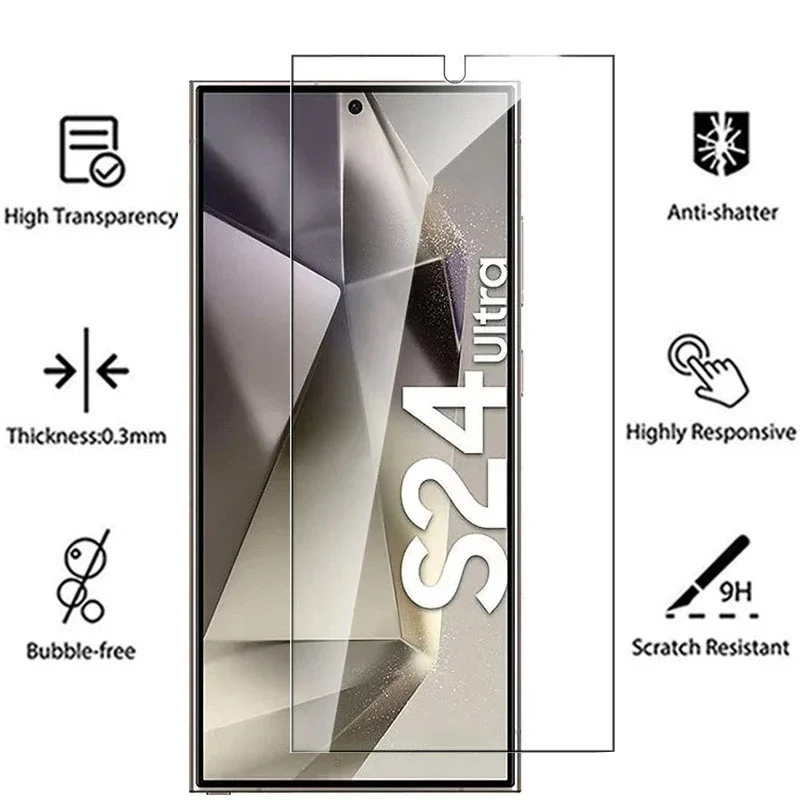 4PCS Full Cover Tempered Glass For Samsung Galaxy S24 Ultra S24 Plus Fingerprint Screen Protector S25Ultra Protective HD Glass