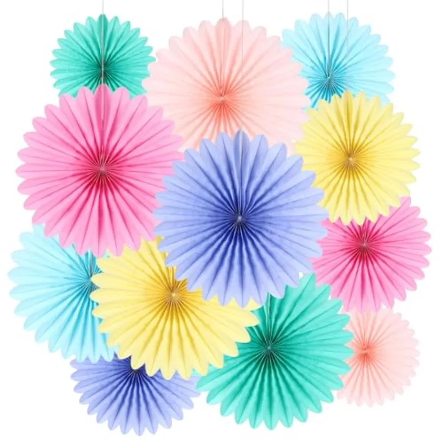 

12PCS Paper Fans Rainbow Colorful Party Decorations Tissue Paper Flowers Decorations Paper Fans Party Decorations for Girl Groo