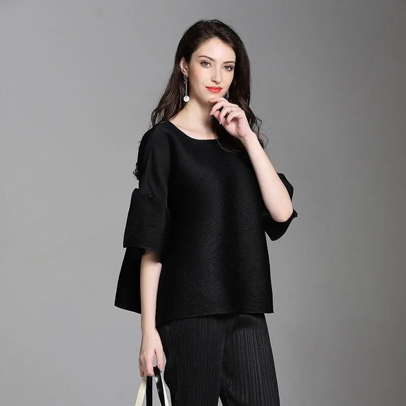 Los Basic Sle ort Sve T-shirt Dames Bell Sve Pure Color Casual Faion Polyester Stof Busin Homewear