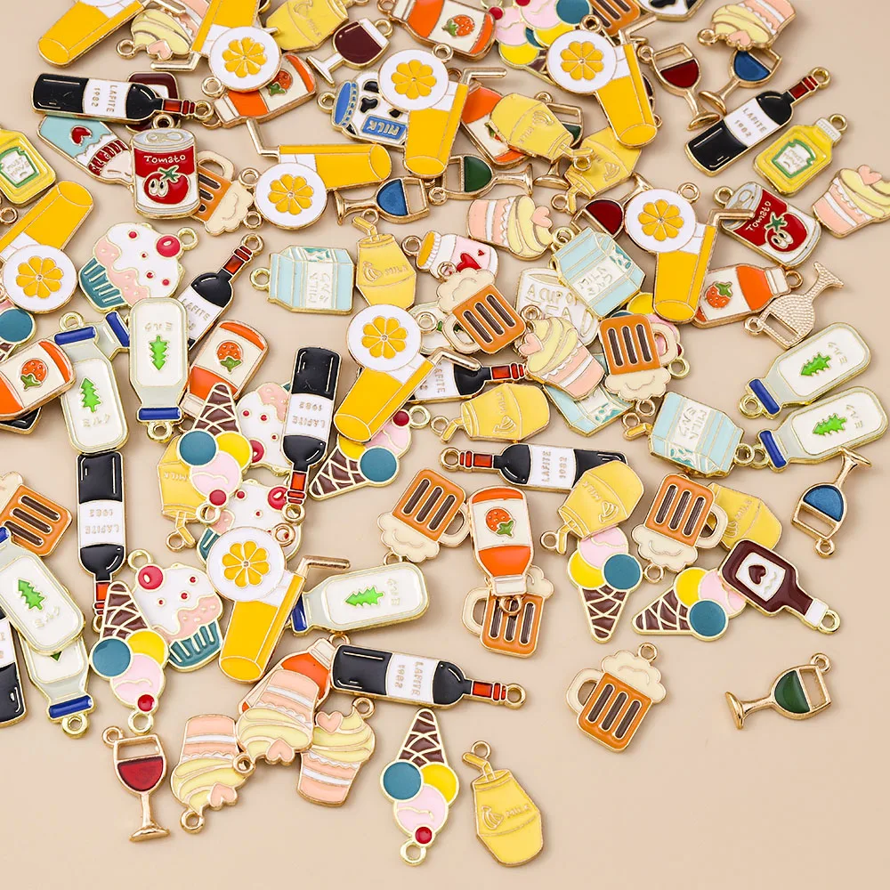 Leslie 10 Stück Emaille süße Essen Trinken Eis Kuchen Saft Cola Charms Anhänger für Halsketten DIY Schmuckherstellung Zubehör – Detail 4