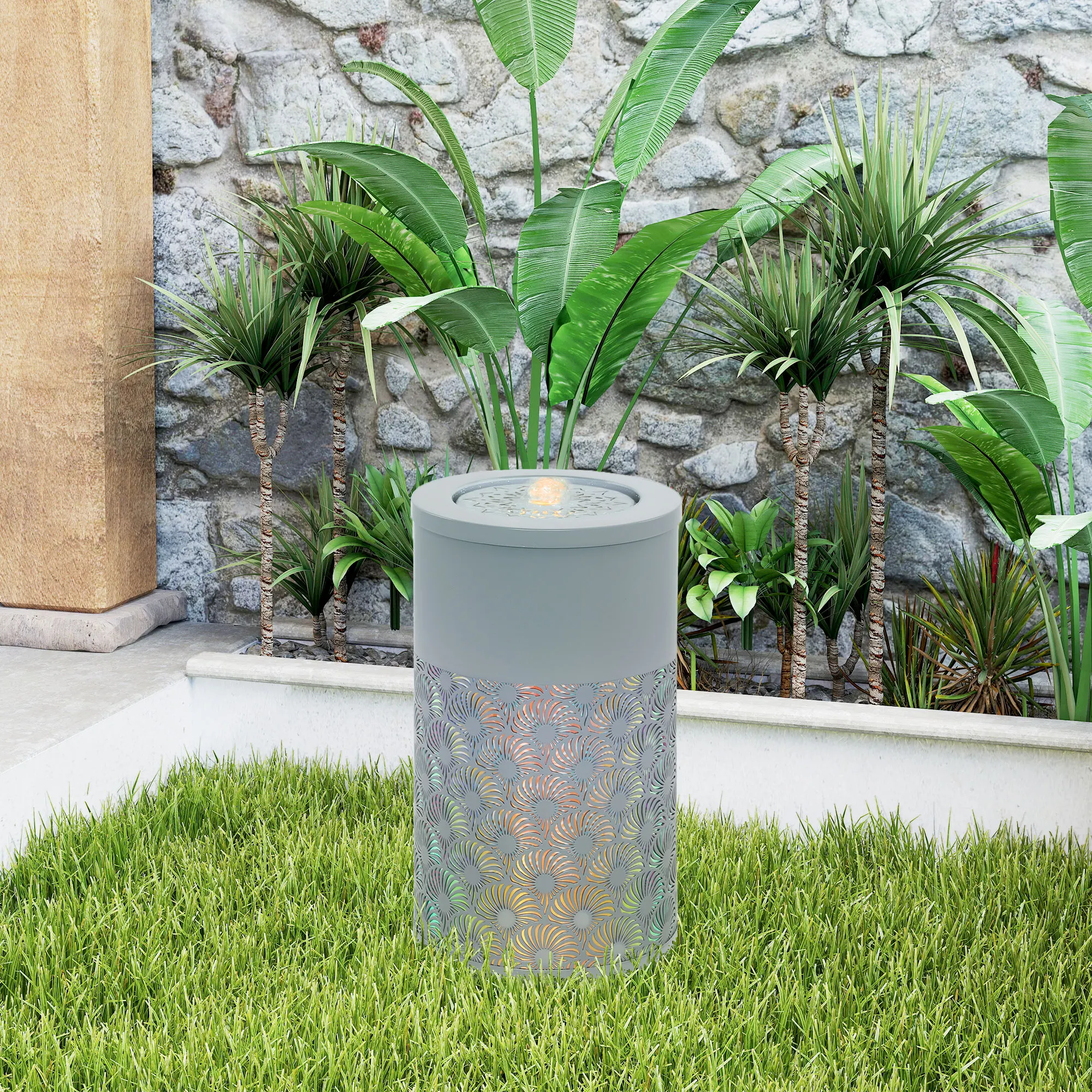 Outsunny 30 cm Tall Garden Waterfall Fountain with LED Lights and Pump, Garden Water Feature Water Fountain with Adjustable Flow