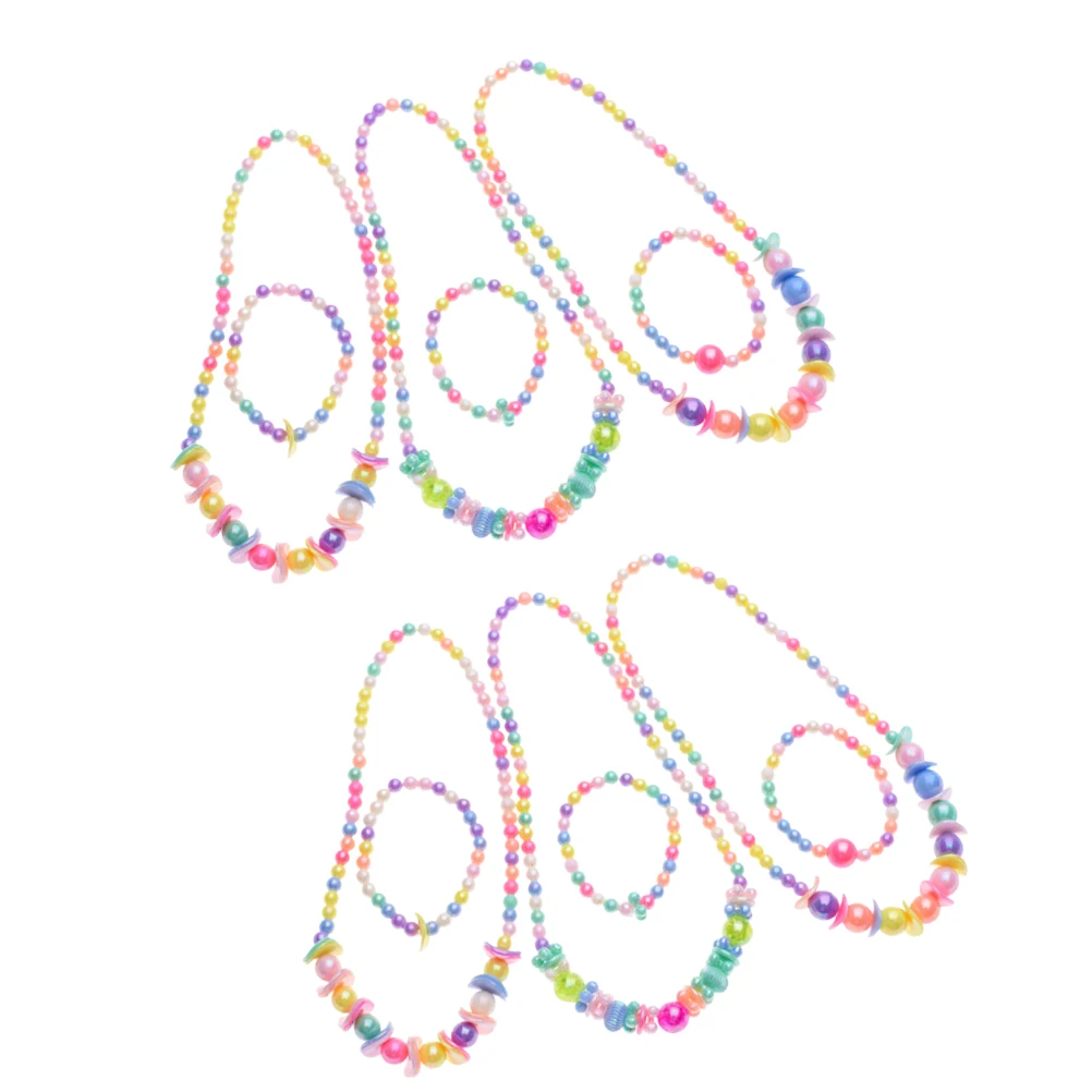 

Creative Children Jewelry Set Colorful Necklace Beads Bracelet Pearlescent Toddler Girls Elegant Birthday Gifts Kids