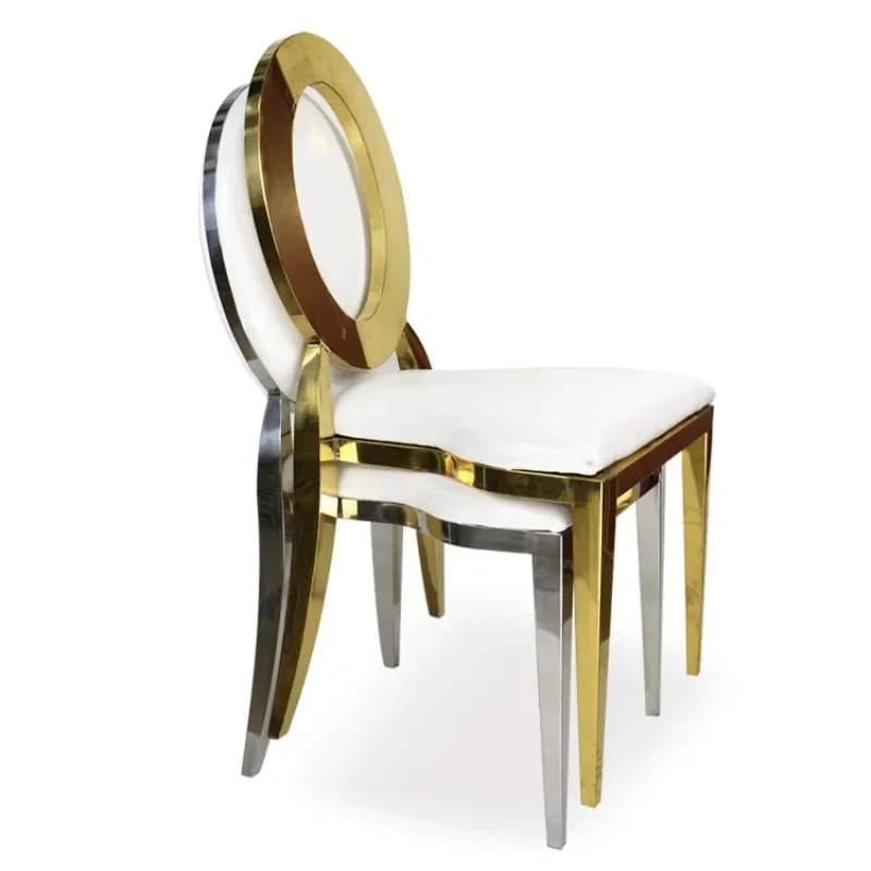 Stainless Steel Dining Chairs, Round Back Chairs, Electroplated Chairs, Titanium Gold, Silver, Suitable for Weddings, Restaurant