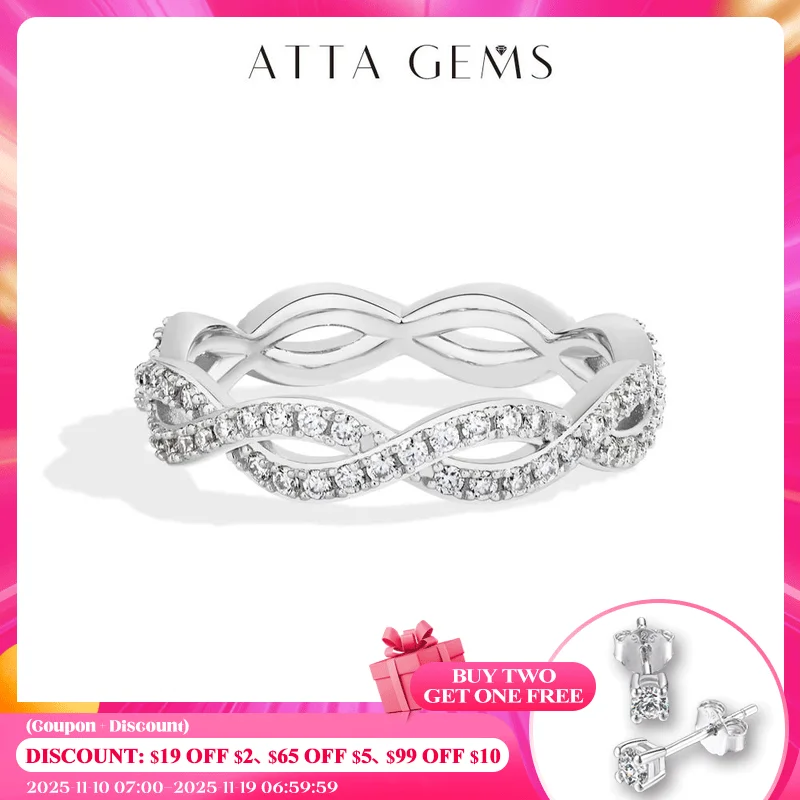 

ATTAGEMS Twist Design сверкающее кольцо с муассанитом для женщин, стерлинговое серебро s925, полое волнистое кольцо, обручальное свадебное ювелирное украшение
