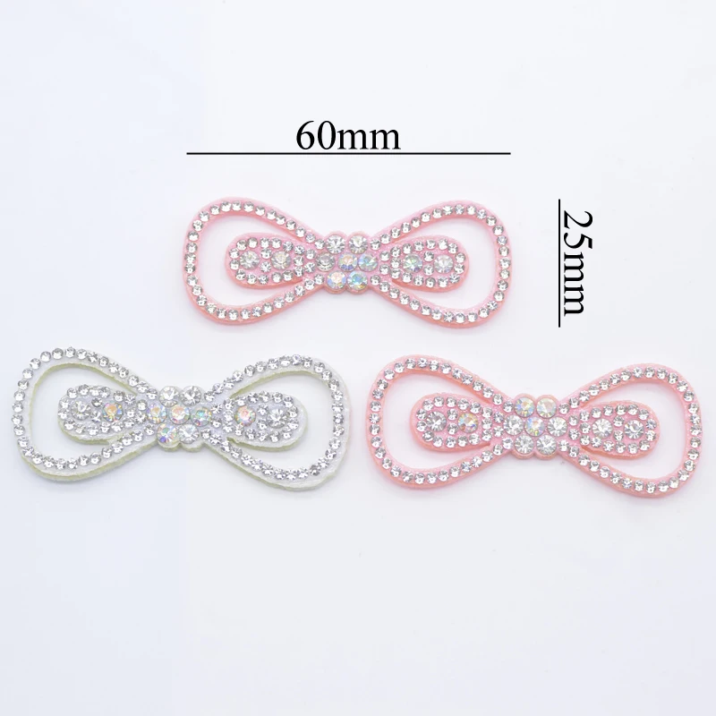 10Pcs Non-woven Padded Rhinestone Bow Tie Applique for Clothes Hat Shoes Sewing Patches Headwear Hair Clips Decor Accessories