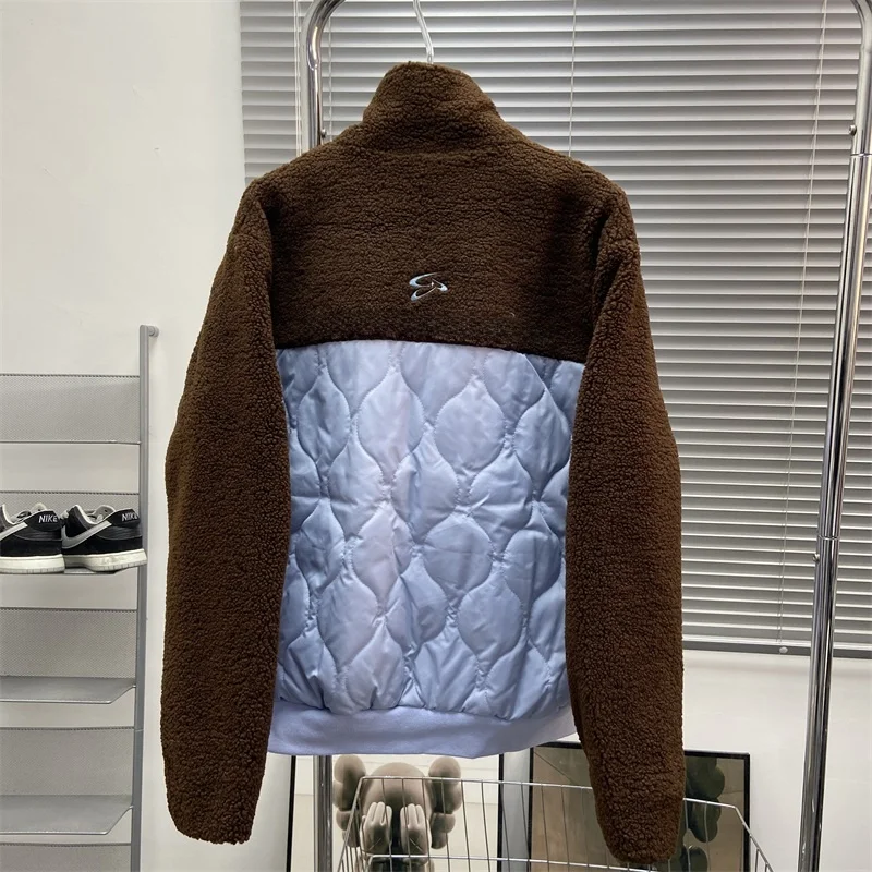 خليط القطن Jaet الرجال الشتاء المطرزة رسالة لامب المخملية Thiened معطف غير رسمي محايد بسيط الأزرق البني الربط